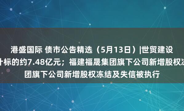港盛国际 债市公告精选（5月13日）|世贸建设未决诉讼案件累计标的约7.48亿元；福建福晟集团旗下公司新增股权冻结及失信被执行